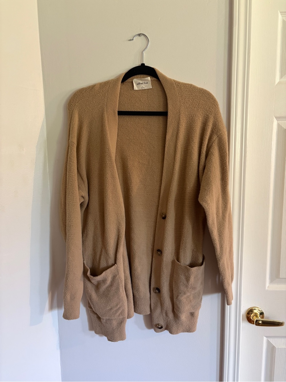 Wilfred Camel Button-Front Knit Cardigan